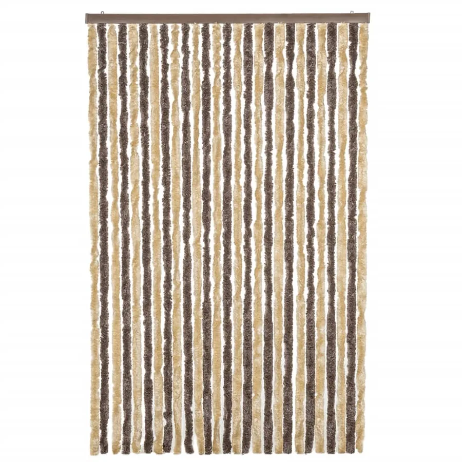Rideau anti-mouches marron foncé et beige 118x220 cm chenille - 3