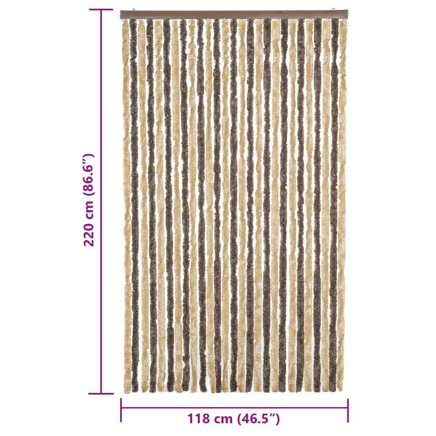 Rideau anti-mouches marron foncé et beige 118x220 cm chenille - 7