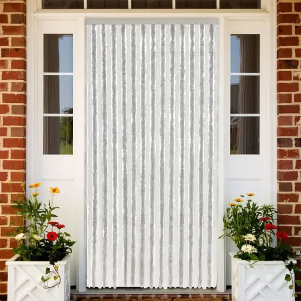Rideau anti-mouches gris clair et blanc 118x220 cm chenille