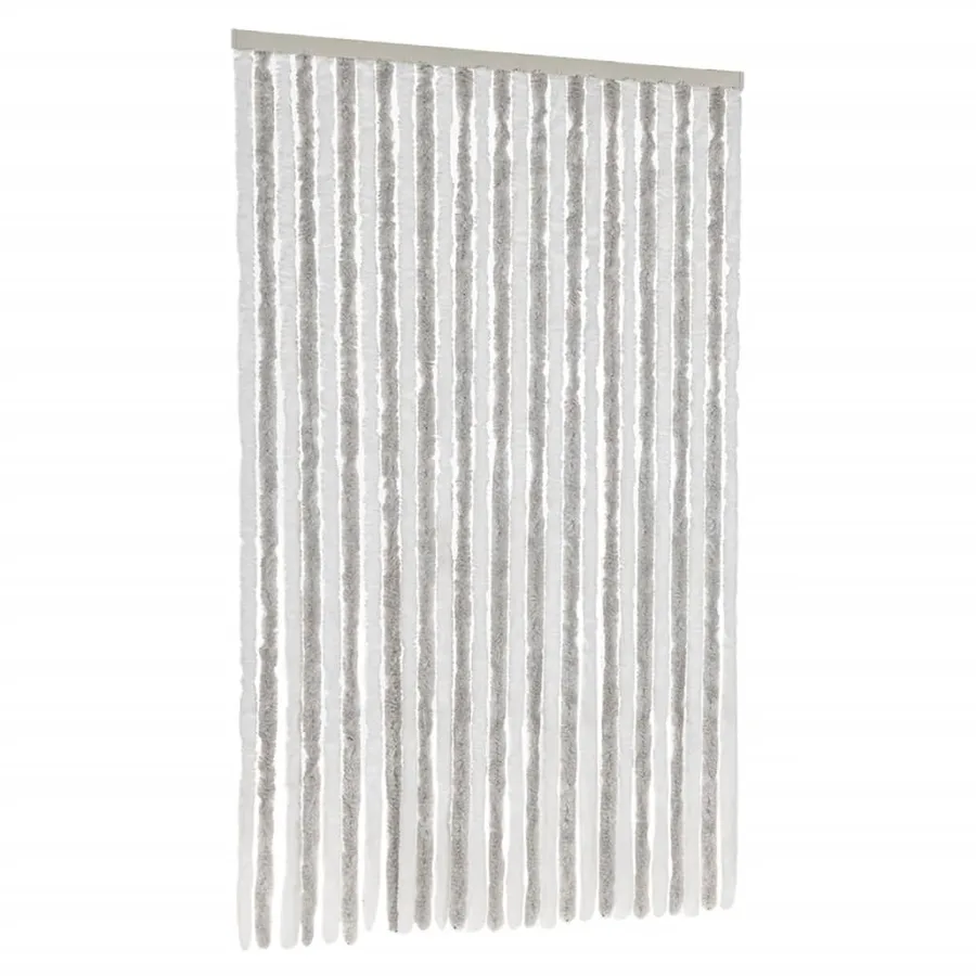 Rideau anti-mouches gris clair et blanc 118x220 cm chenille - 2