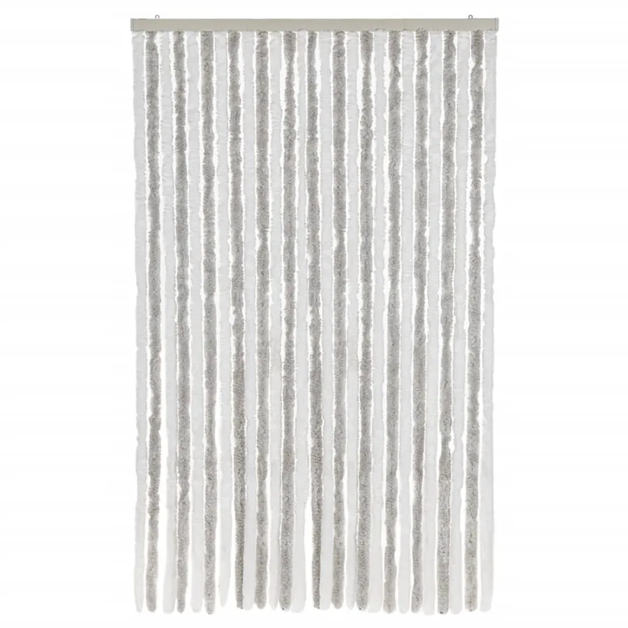 Rideau anti-mouches gris clair et blanc 118x220 cm chenille - 3