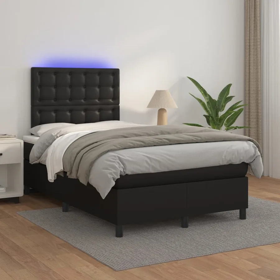 Sommier à lattes de lit avec matelas et LED Noir 120x200 cm
