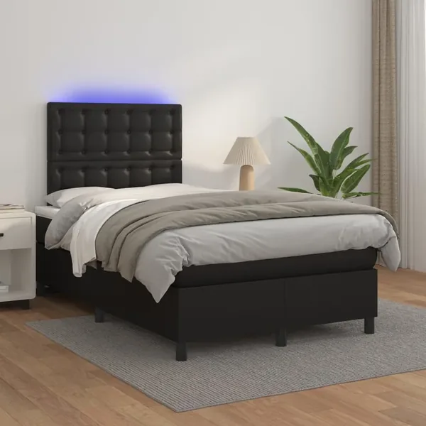 Sommier à lattes de lit avec matelas et LED Noir 120x200 cm
