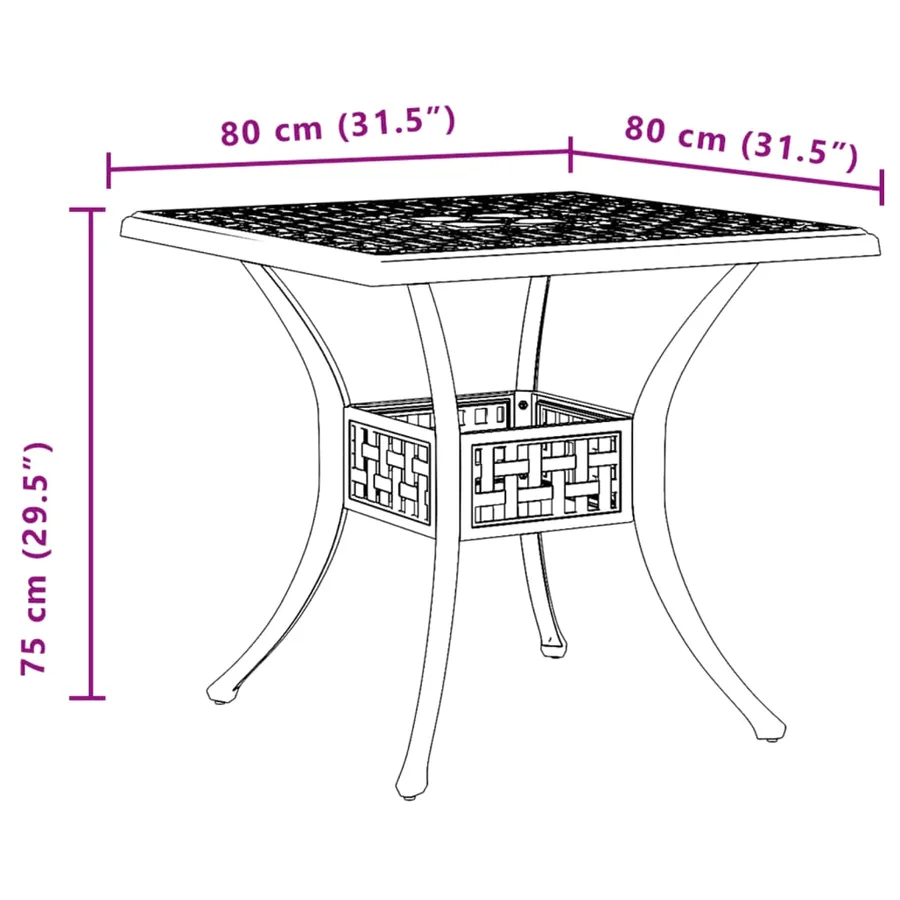Table de jardin bronze 80x80x75 cm aluminium coulé - 11