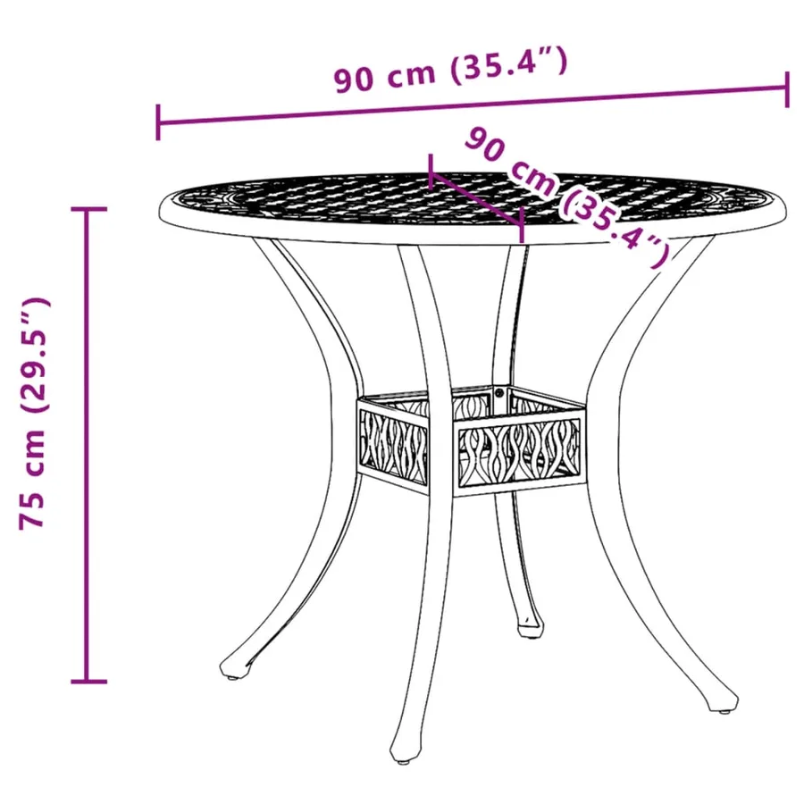Table de jardin bronze Ø90x75 cm aluminium coulé - 11