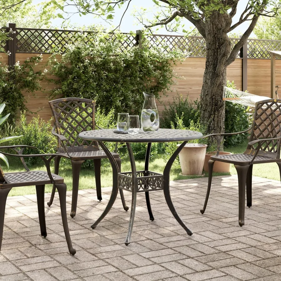 Table de jardin bronze Ø90x75 cm aluminium coulé - 3