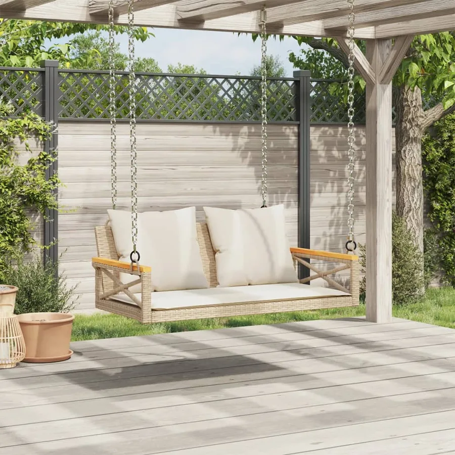 Balancelle avec coussins beige 109x62x40 cm résine tressée - 3
