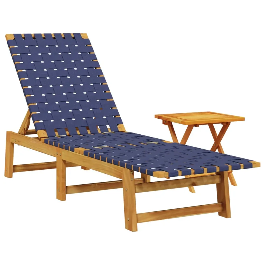 Chaises longues avec table rouge bois d'acacia solide et tissu - 10
