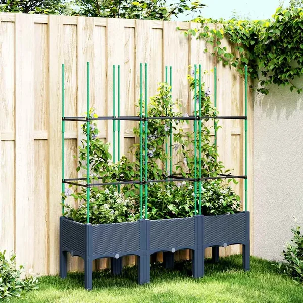 Jardinière avec treillis bleu gris 120x40x142,5 cm PP