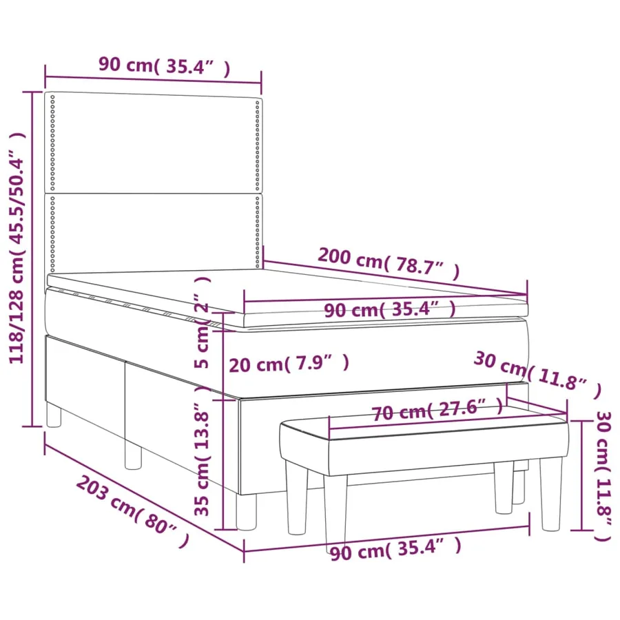 Sommier à lattes de lit avec matelas Gris foncé 90x200 cm Tissu - 8