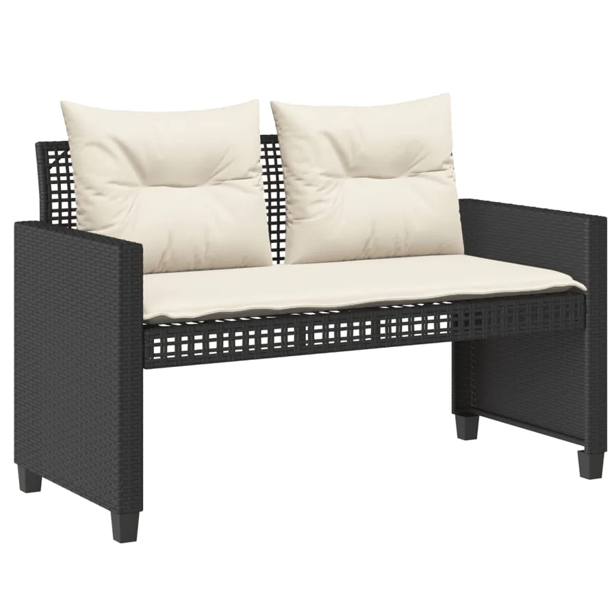 Salon de jardin avec coussins 4 pcs noir résine tressée verre - 4