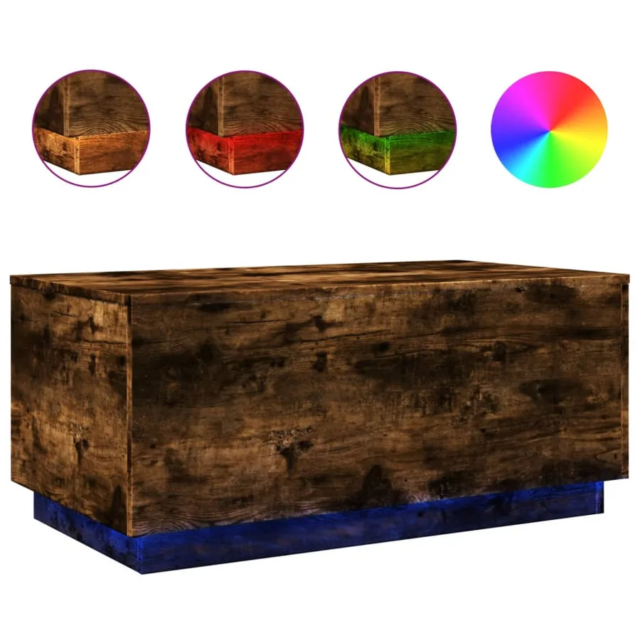 Table basse avec lumières LED chêne fumé 90x50x40 cm - 2