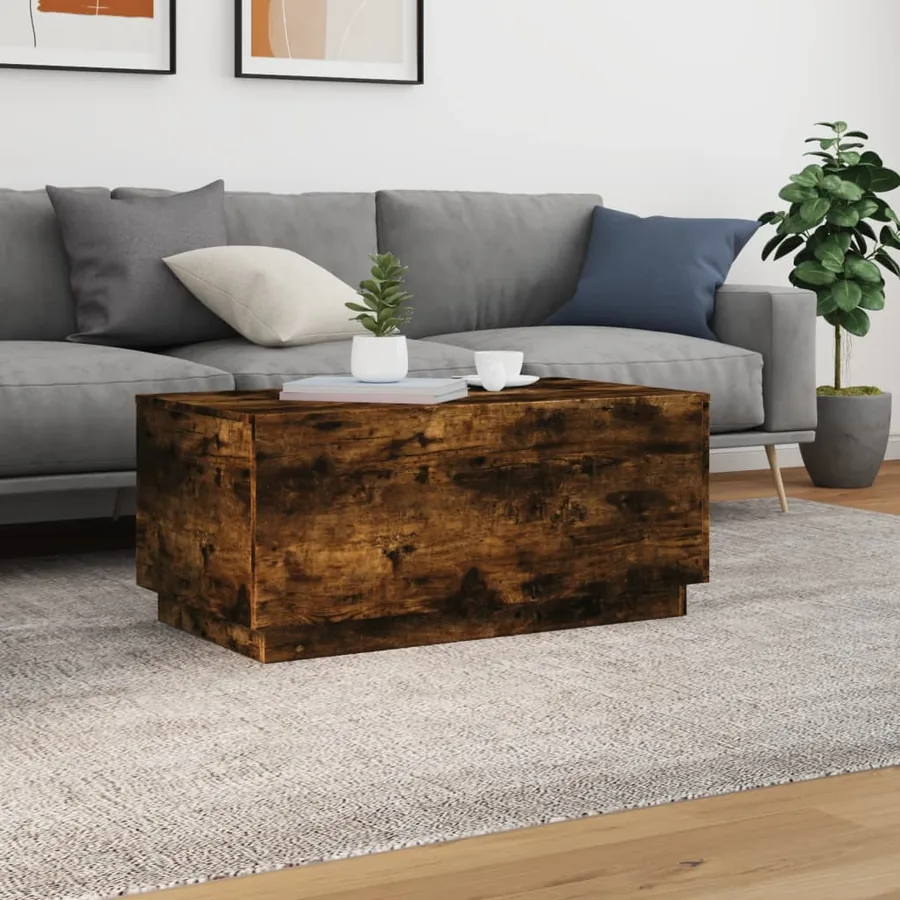 Table basse avec lumières LED chêne fumé 90x50x40 cm - 4