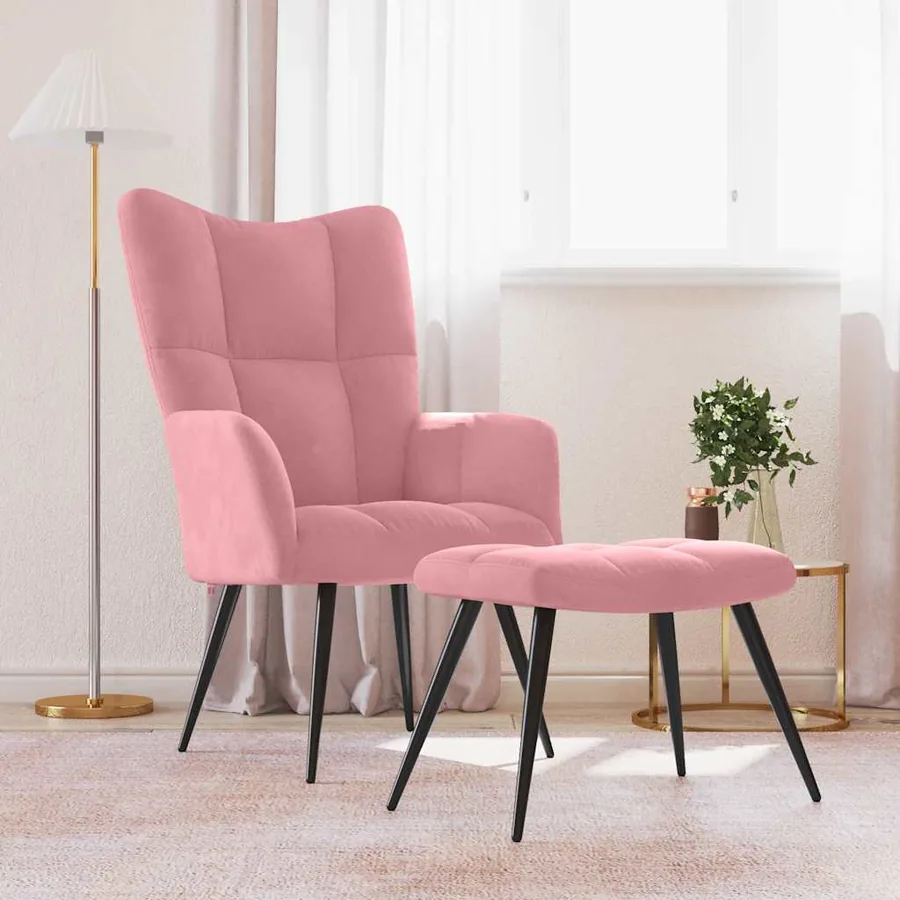 Chaise de relaxation avec tabouret Rose Velours