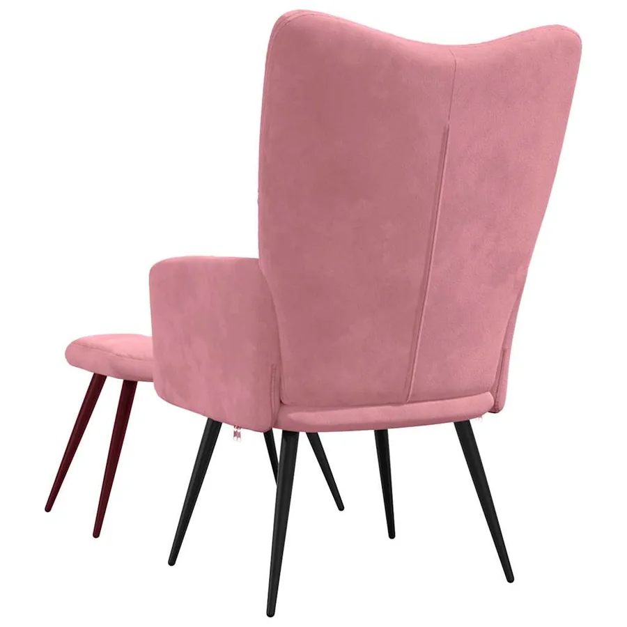 Chaise de relaxation avec tabouret Rose Velours - 5