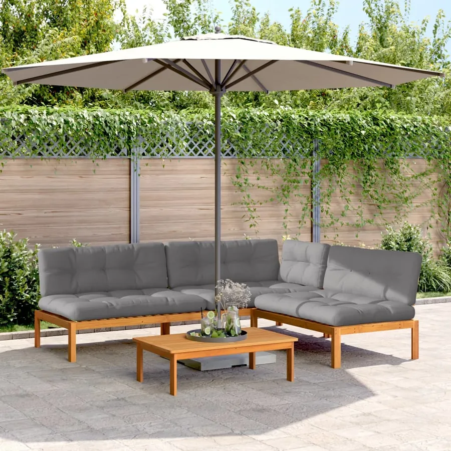 Salon palette de jardin avec coussins 4pcs bois d'acacia massif