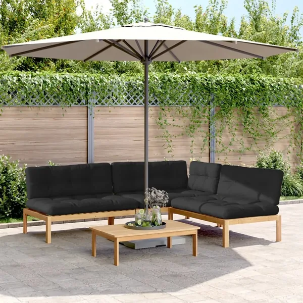 Salon palette de jardin avec coussins 4pcs bois d'acacia massif