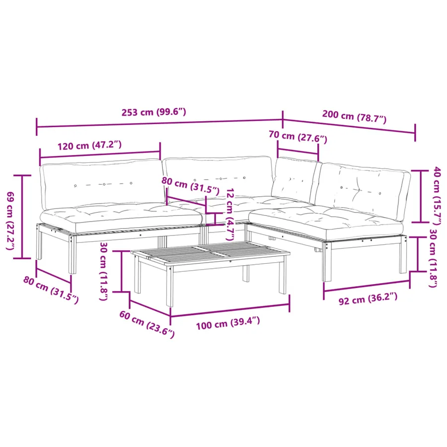 Salon palette de jardin avec coussins 4pcs bois d'acacia massif - 12