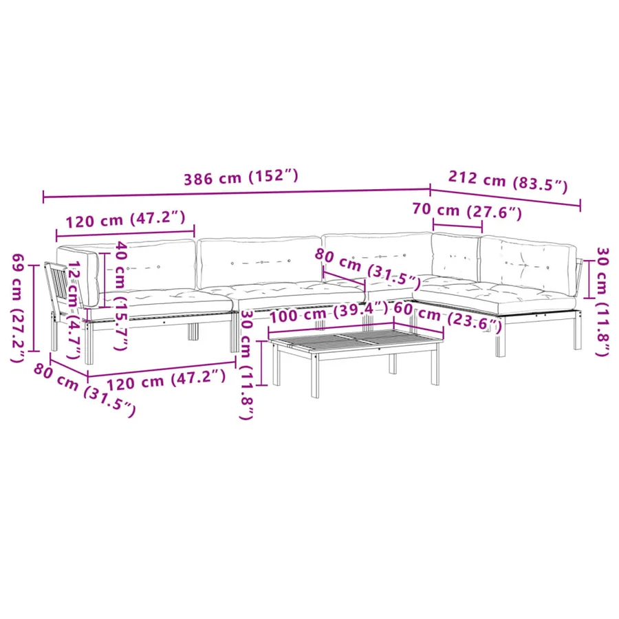 Salon palette de jardin avec coussins 5pcs bois d'acacia massif - 11