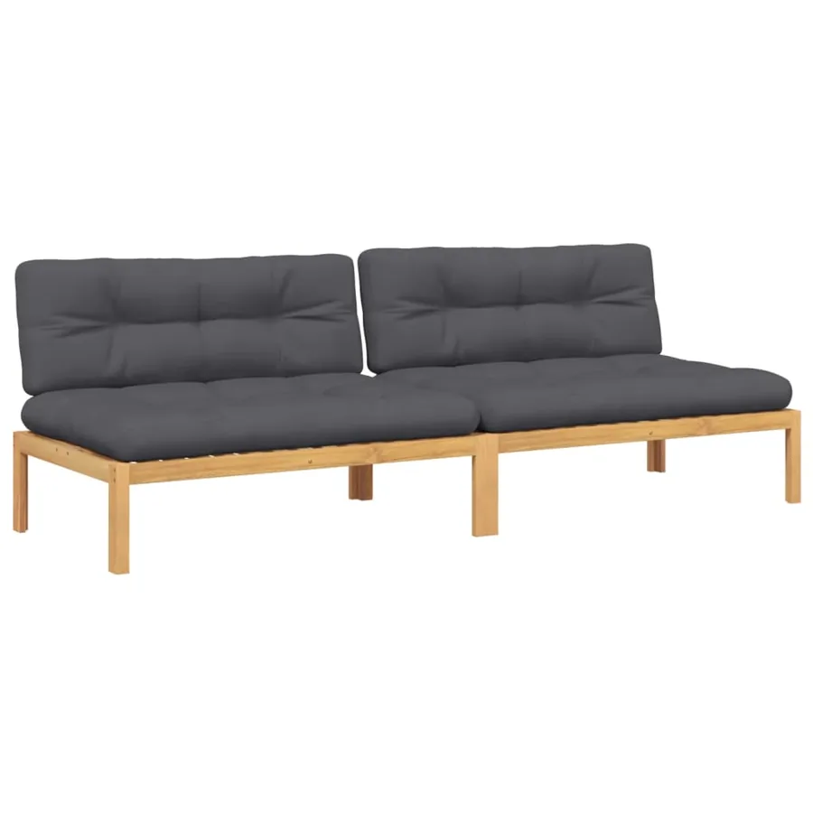 Canapés centraux palette de jardin 2pcs et coussins bois acacia - 2