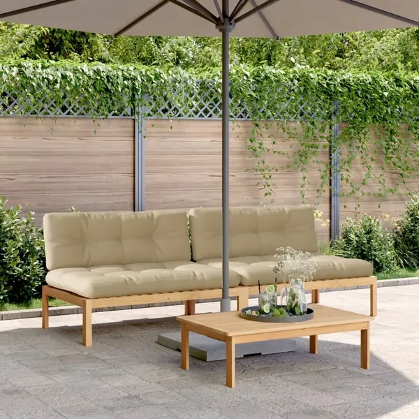 Canapés centraux palette de jardin 2pcs et coussins bois acacia