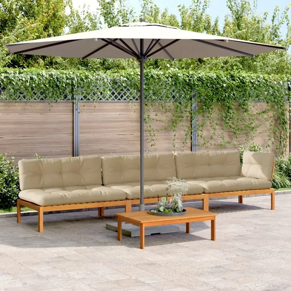 Salon palette de jardin avec coussins 4pcs bois d'acacia massif
