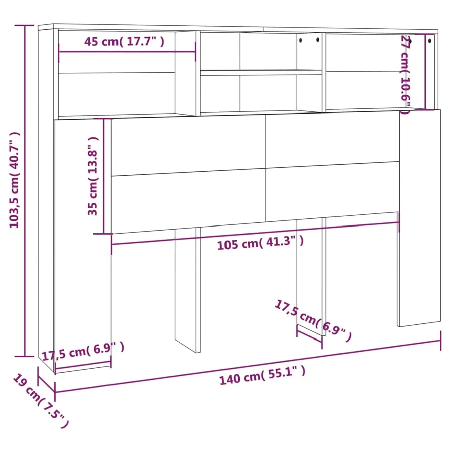 Armoire de tête de lit Gris béton 140x19x103,5 cm - 7