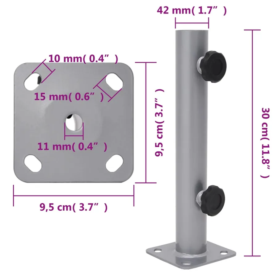 Base de parasol pour mât Ø32/34/38 mm argenté acier - 6