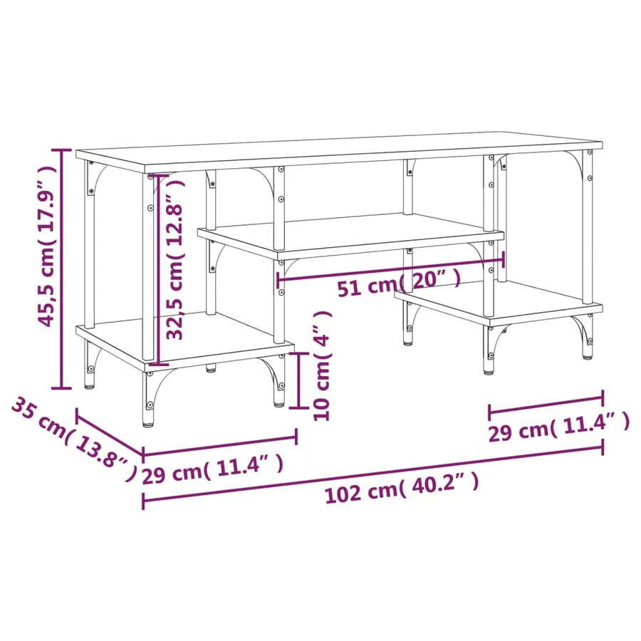 Meuble TV chêne fumé 102x35x45,5 cm bois d'ingénierie - 9