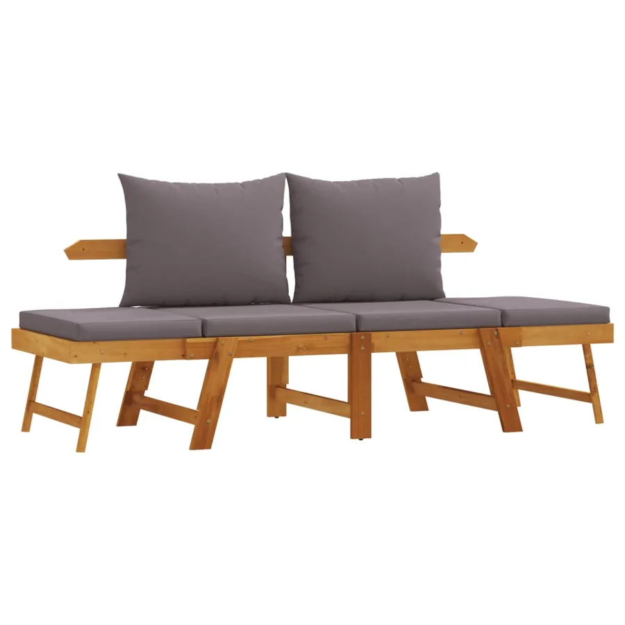 Banc de jardin avec coussins 2 en 1 bois d'acacia massif - 2