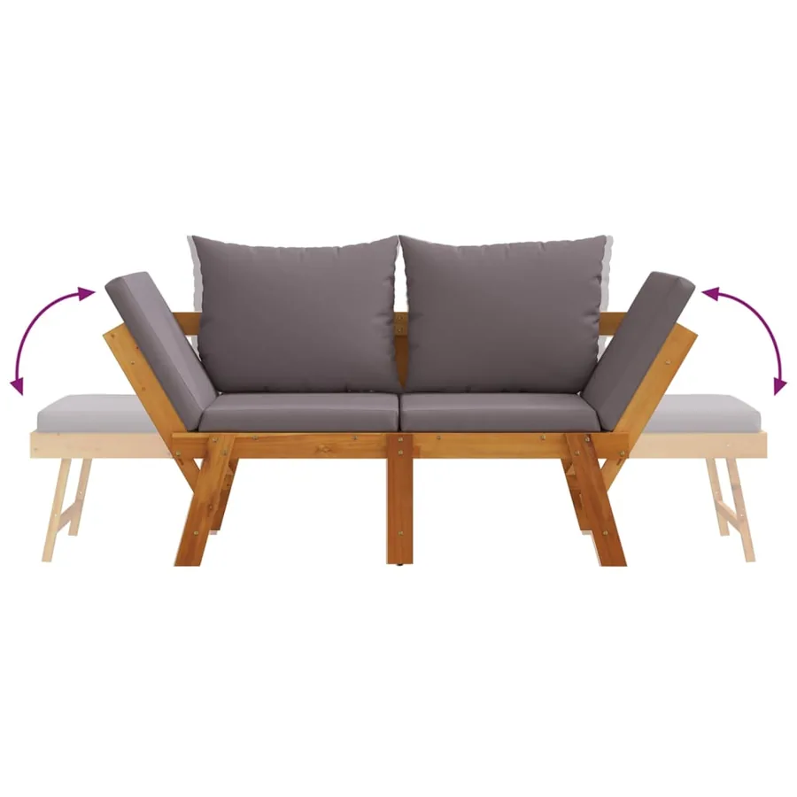 Banc de jardin avec coussins 2 en 1 bois d'acacia massif - 8