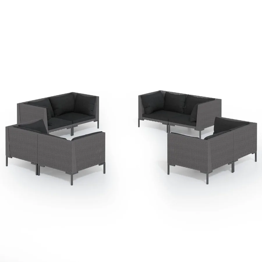 Salon de jardin 8 pcs avec coussins Résine tressée Gris foncé - 2