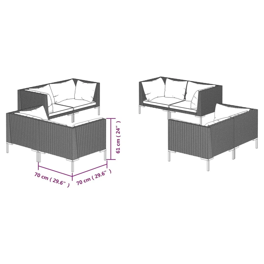 Salon de jardin 8 pcs avec coussins Résine tressée Gris foncé - 5
