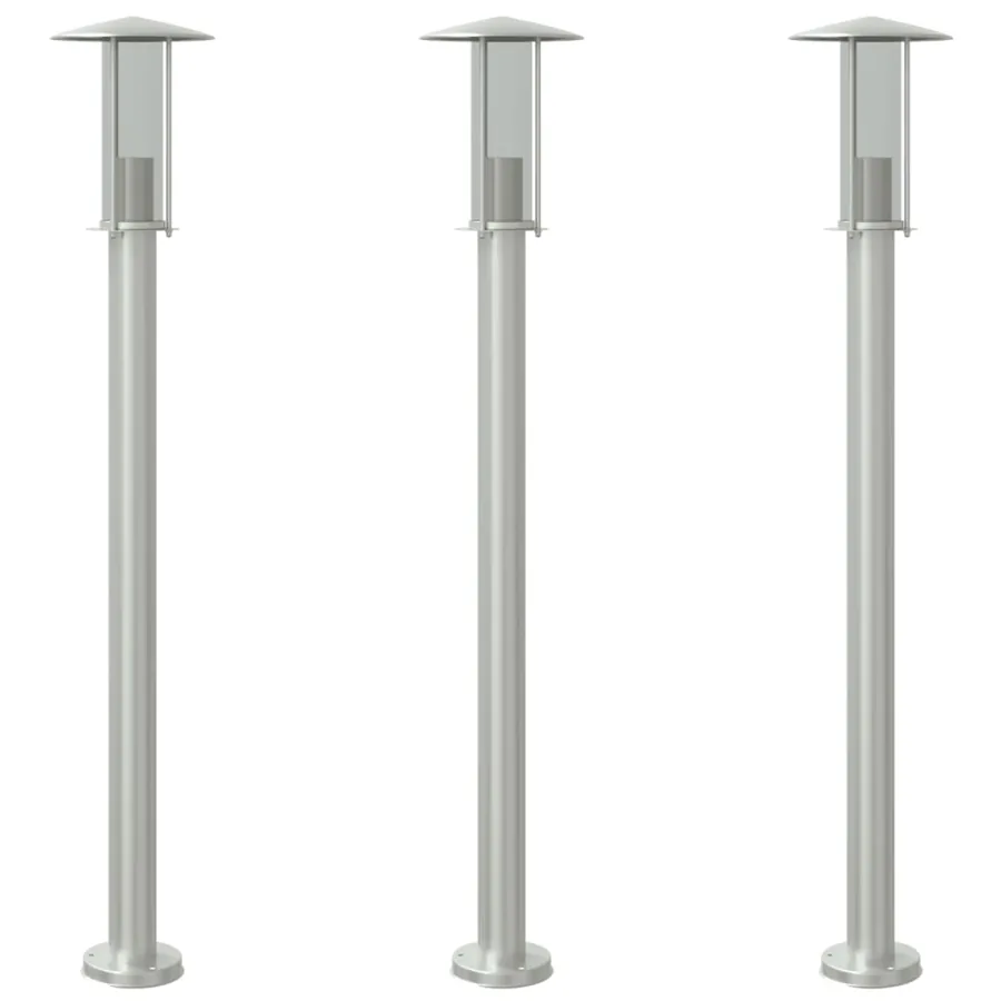 Lampadaires d'extérieur 3 pcs argenté 100 cm acier inoxydable - 2