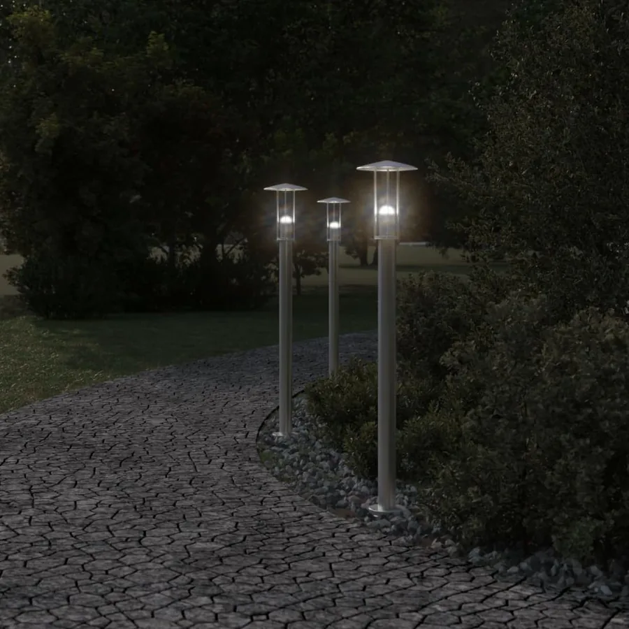 Lampadaires d'extérieur 3 pcs argenté 100 cm acier inoxydable - 3