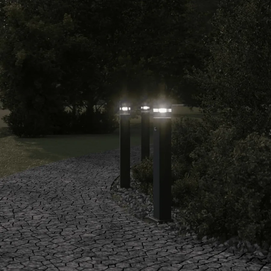 Lampadaires d'extérieur avec capteur 3 pcs noir 80 cm aluminium - 3