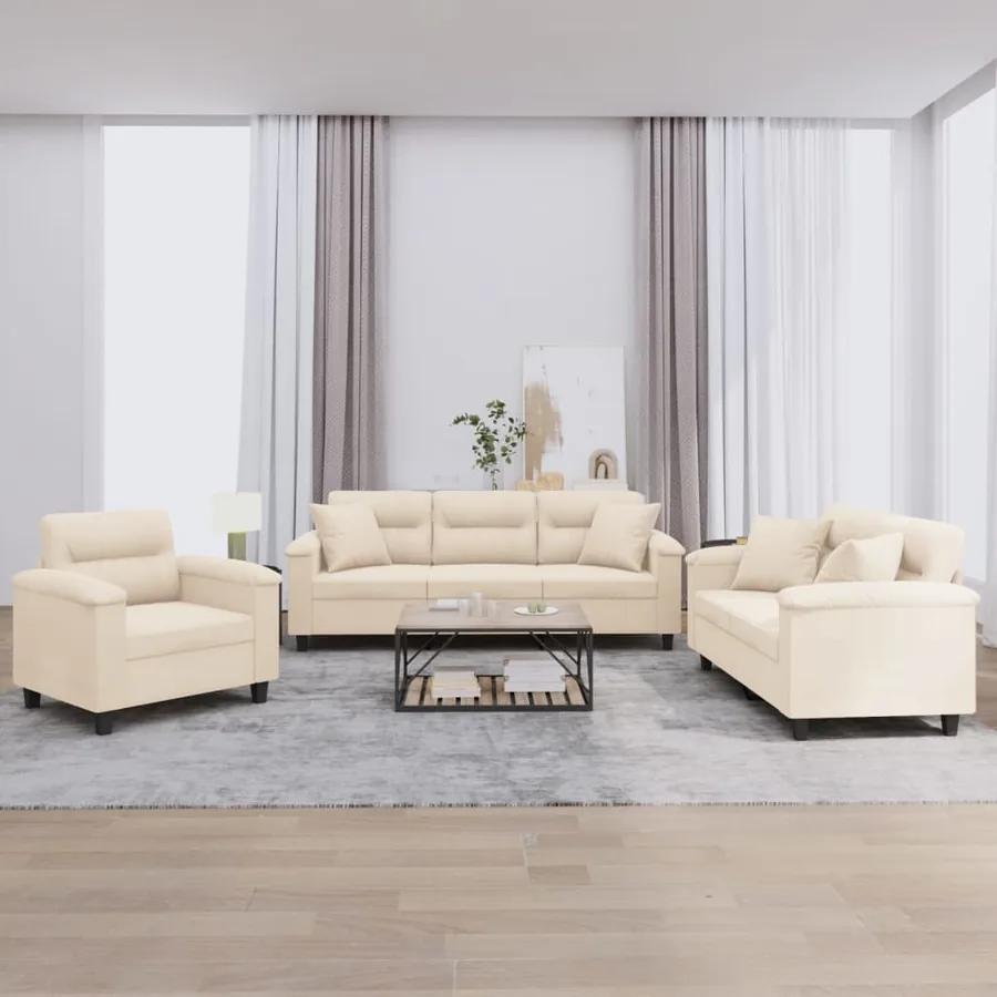 Ensemble de canapés 3 pcs avec coussins Beige Tissu microfibre