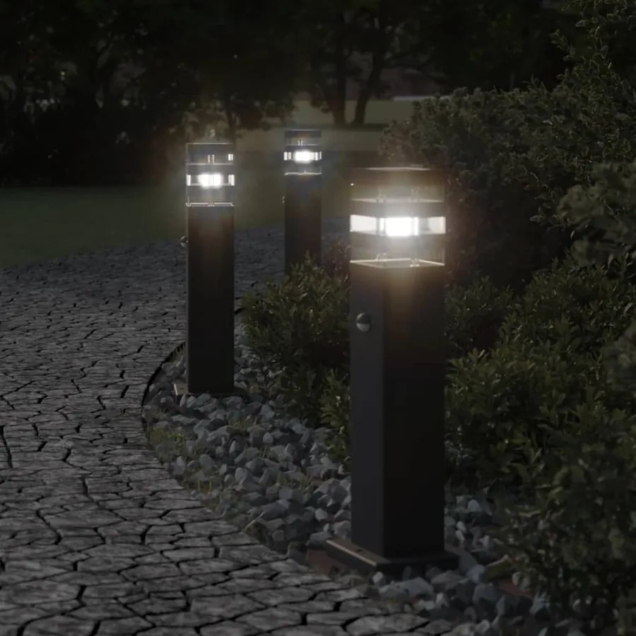 Lampadaires d'extérieur avec capteur 3 pcs noir 50 cm aluminium