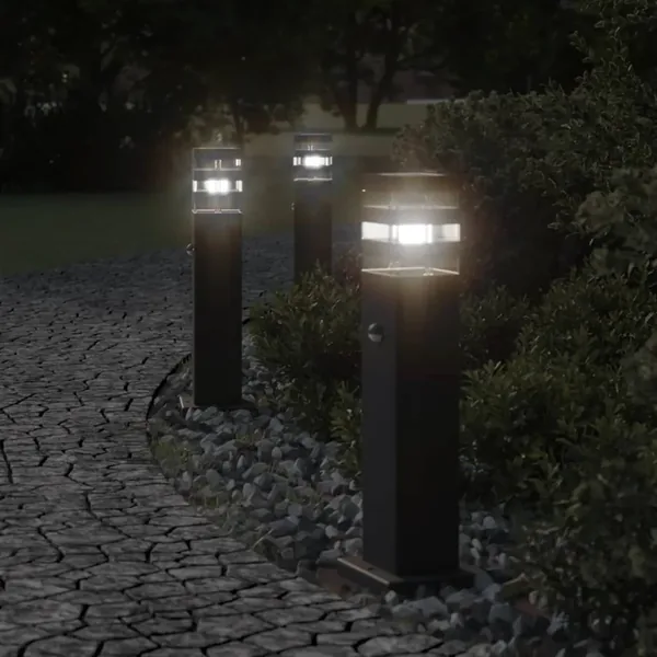 Lampadaires d'extérieur avec capteur 3 pcs noir 50 cm aluminium