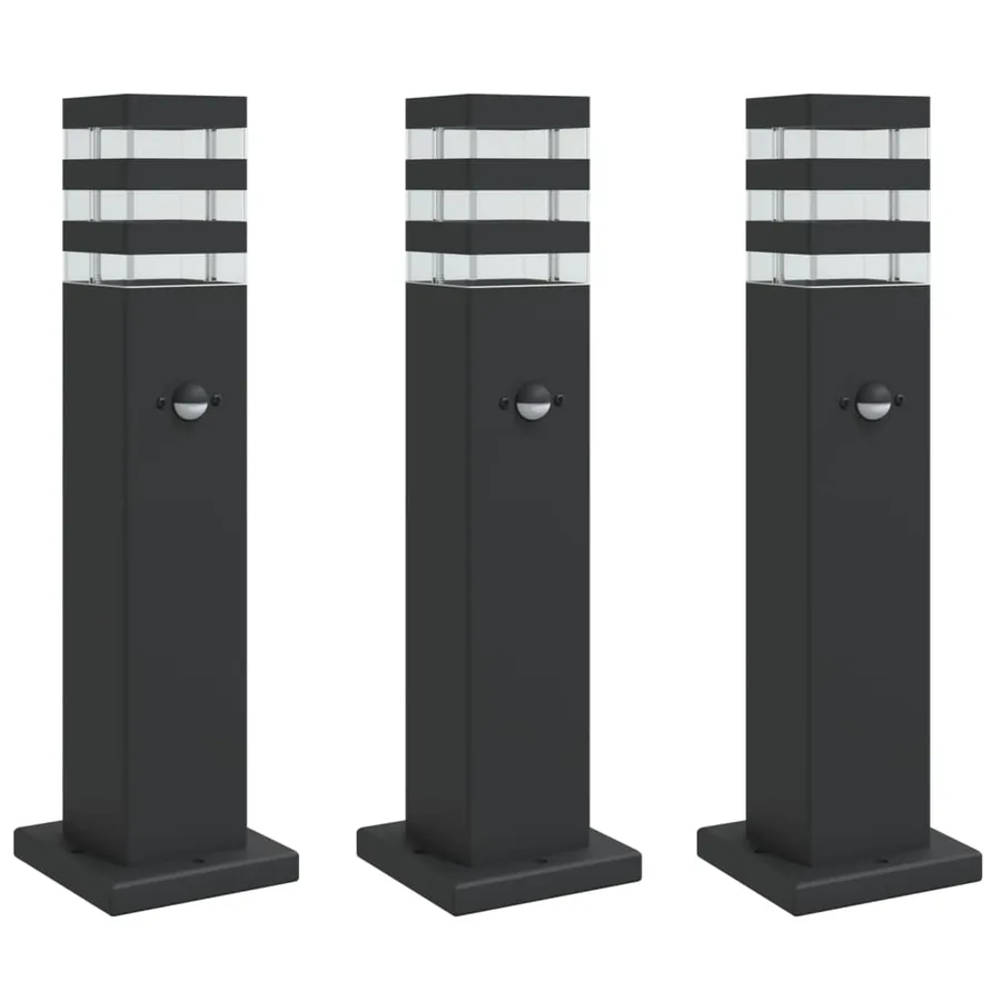 Lampadaires d'extérieur avec capteur 3 pcs noir 50 cm aluminium - 2