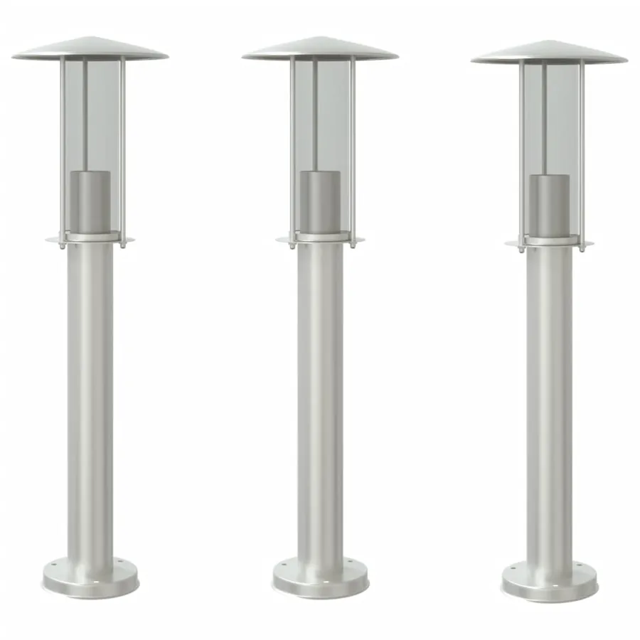 Lampadaires d'extérieur 3 pcs argenté 60 cm acier inoxydable - 2