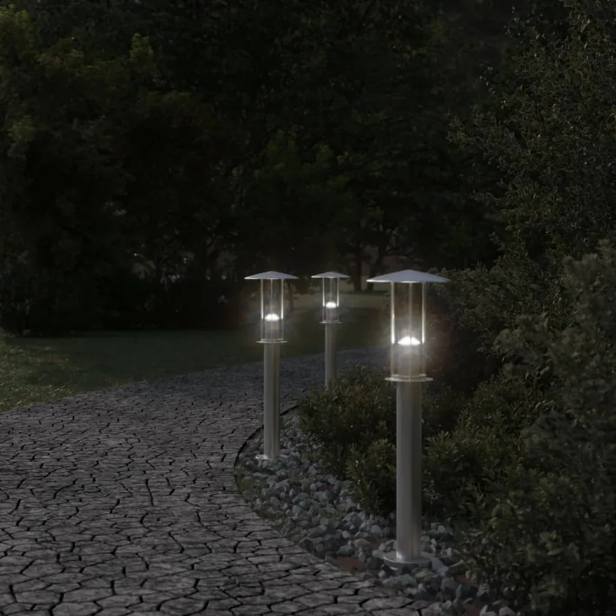 Lampadaires d'extérieur 3 pcs argenté 60 cm acier inoxydable - 3