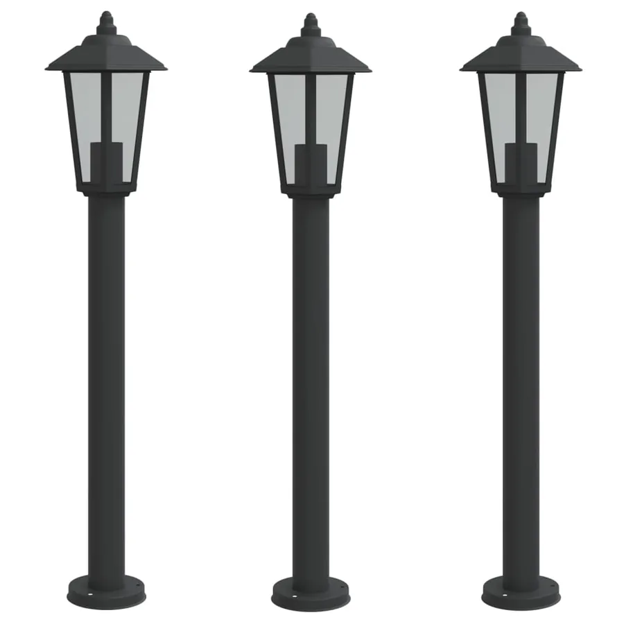 Lampadaires d'extérieur 3 pcs noir 80 cm acier inoxydable - 2
