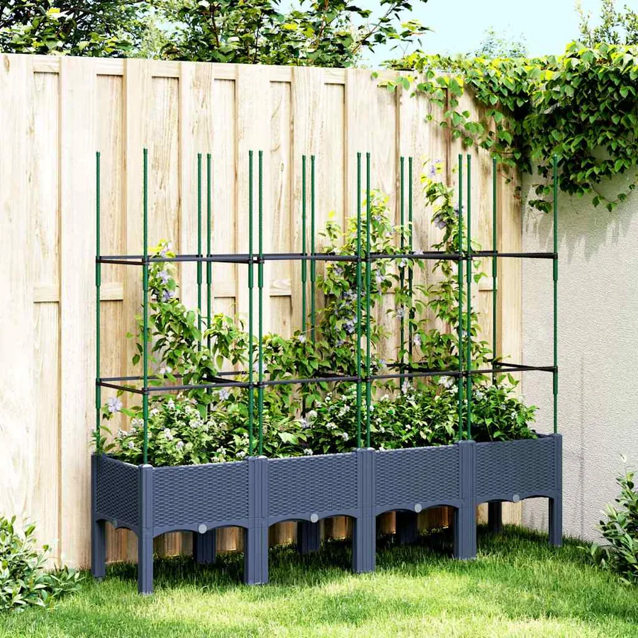 Jardinière avec treillis bleu gris 160x40x142,5 cm PP
