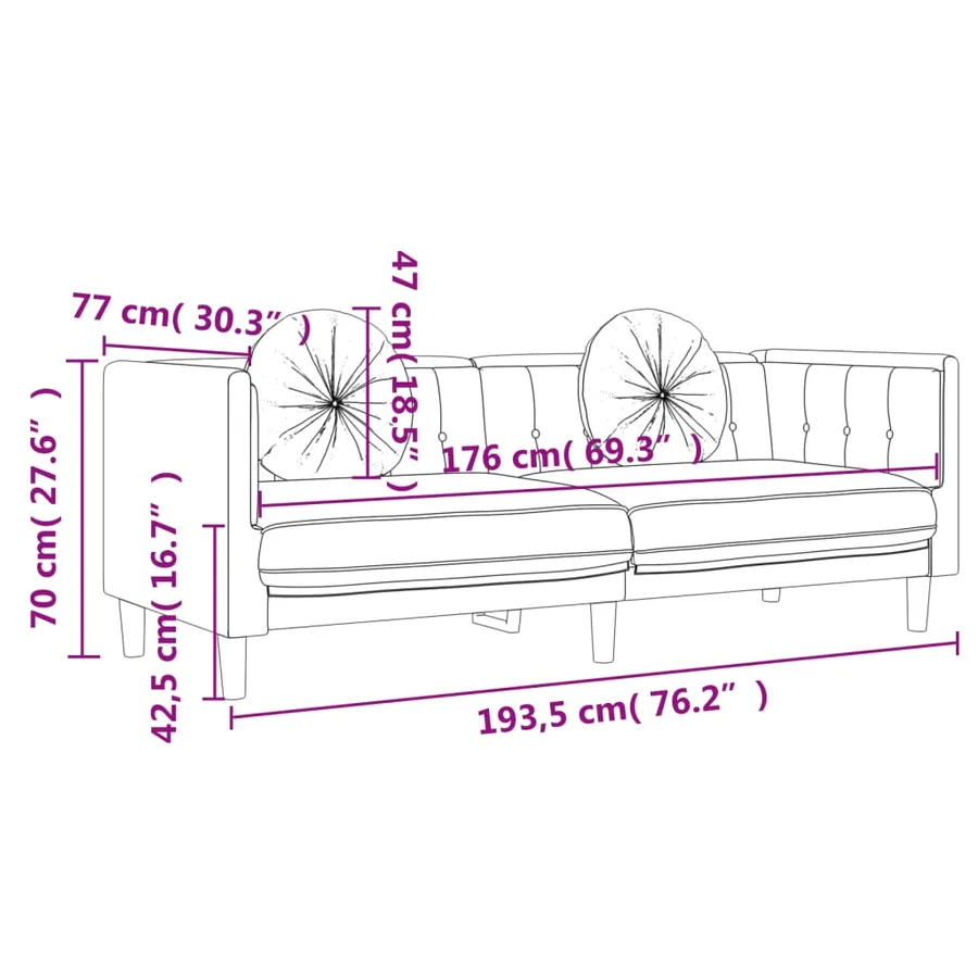 Ensemble de canapés 3 pcs avec coussins rose velours - 11