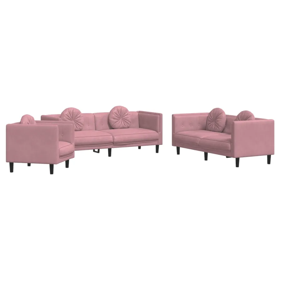 Ensemble de canapés 3 pcs avec coussins rose velours - 2