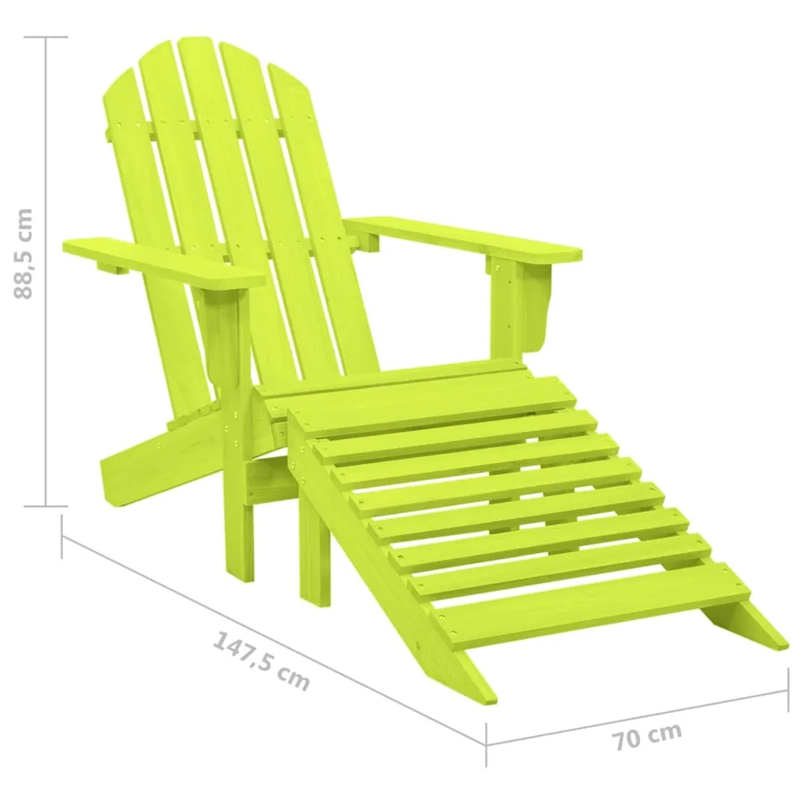 Chaise de jardin Adirondack avec pouf bois de sapin solide vert - 8