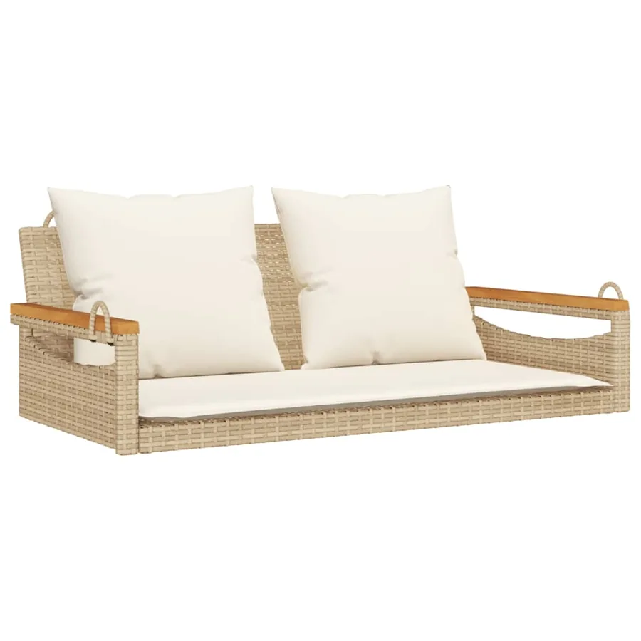 Balancelle avec coussins beige 109x62x40 cm résine tressée - 2