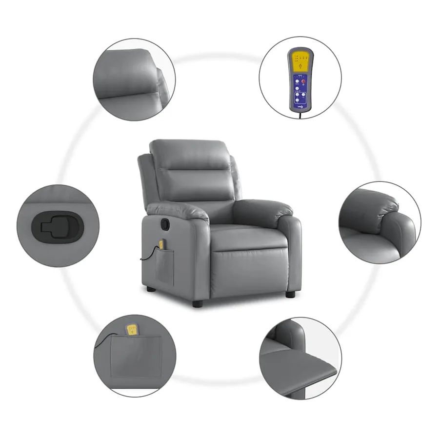 Fauteuil de massage inclinable Gris Similicuir - 7