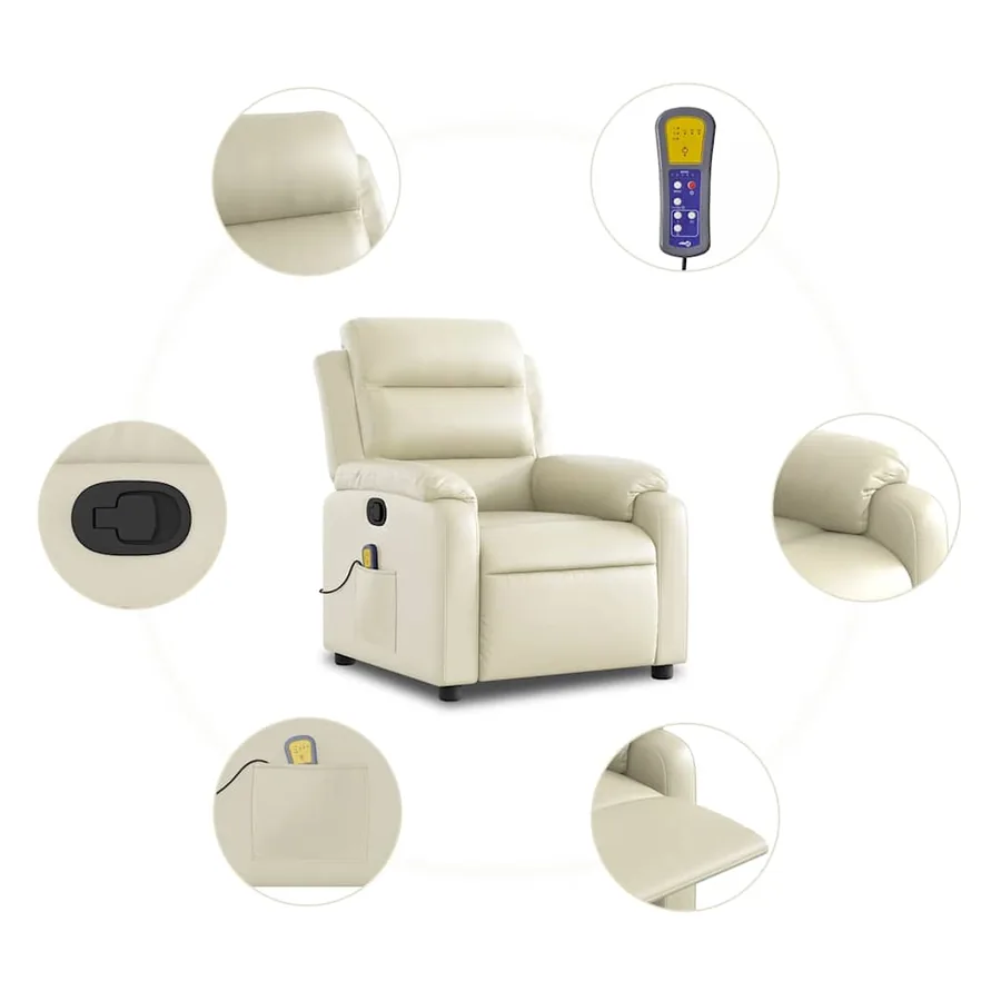 Fauteuil inclinable de massage Crème Similicuir - 7
